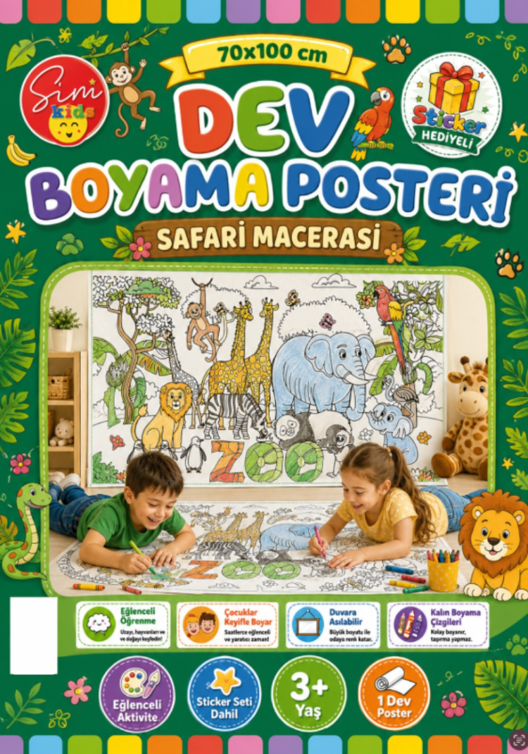 Dev Boyama Posteri–Eğlenceli Tatil Aktiviteleri Sticker Hediyeli ! Safari Tema