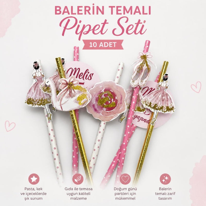 Balerin Temalı Pipet Süsü Seti