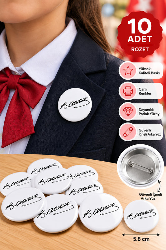 Atatürk İmza Rozet (10 adet / 5.8 cm)