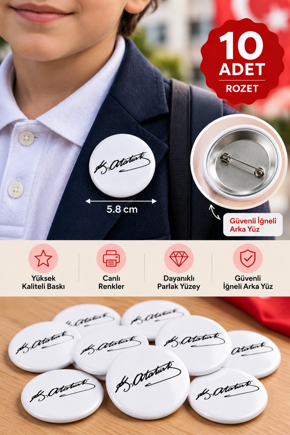 Atatürk İmza Rozet (10 adet / 5.8 cm)