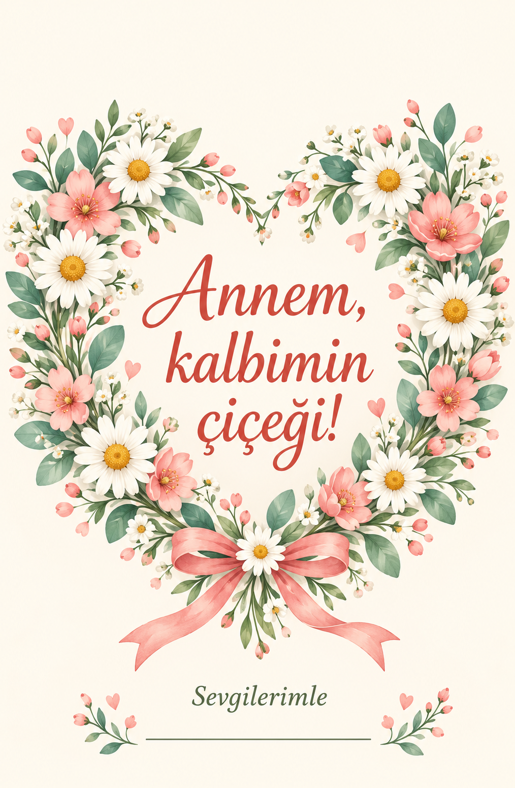 Kalbimin Çiçeği Anneler Günü karton hediye etiketi baskı tasarımı