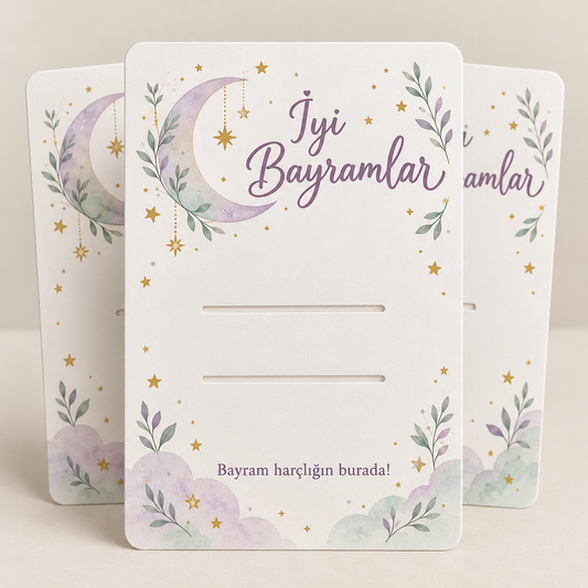 Pastel Hilal Bayram harçlık kartı 10×15 cm, 10’lu paket