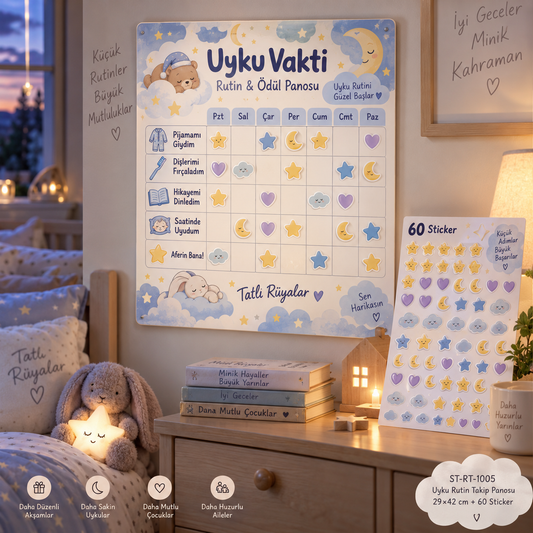 ST-RT-1005 Uyku Vakti Rutin & Ödül Panosu – 29×42 cm + 60 Sticker mockup