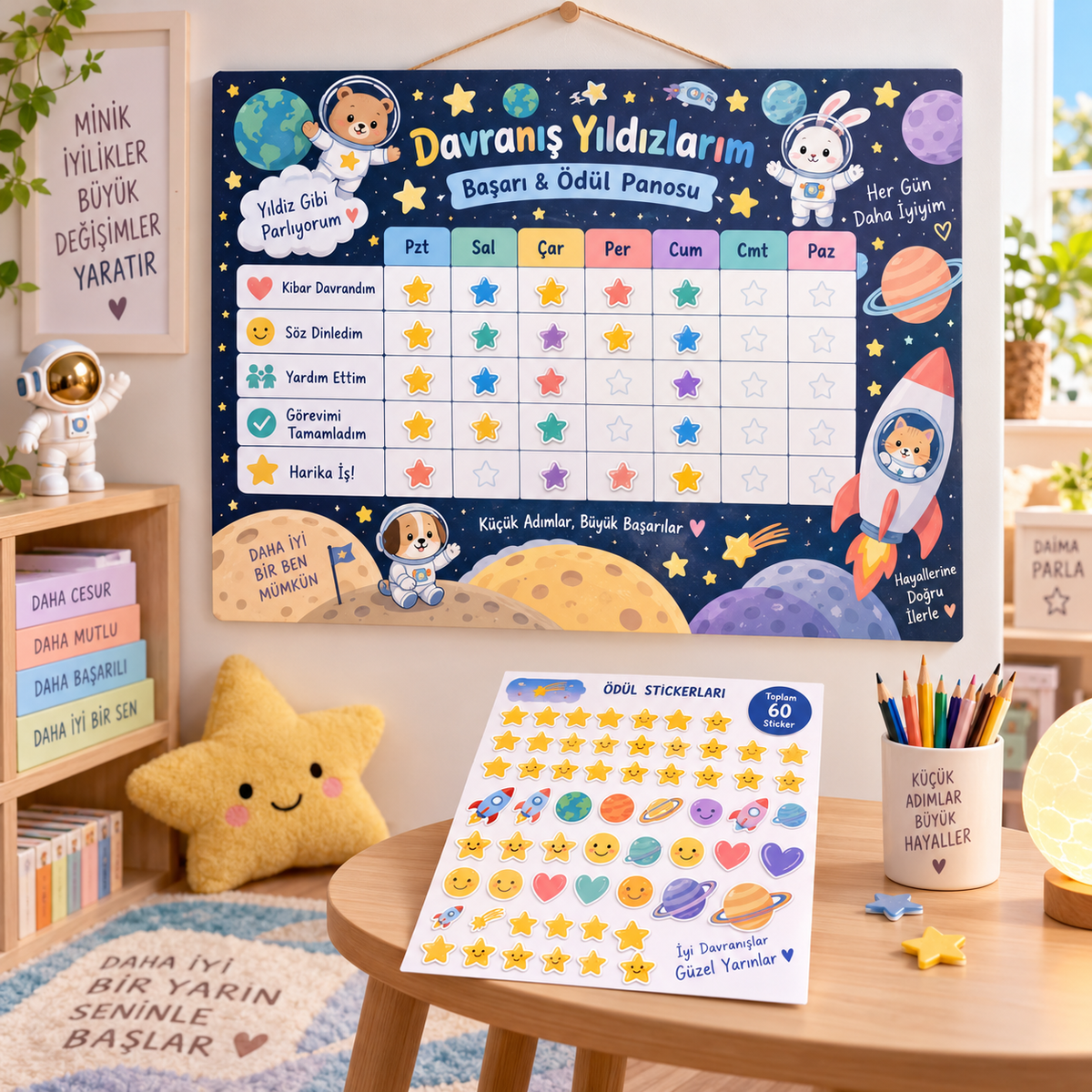 ST-RT-1006 Davranış Yıldızlarım Başarı & Ödül Panosu – 29×42 cm + 60 Sticker mockup