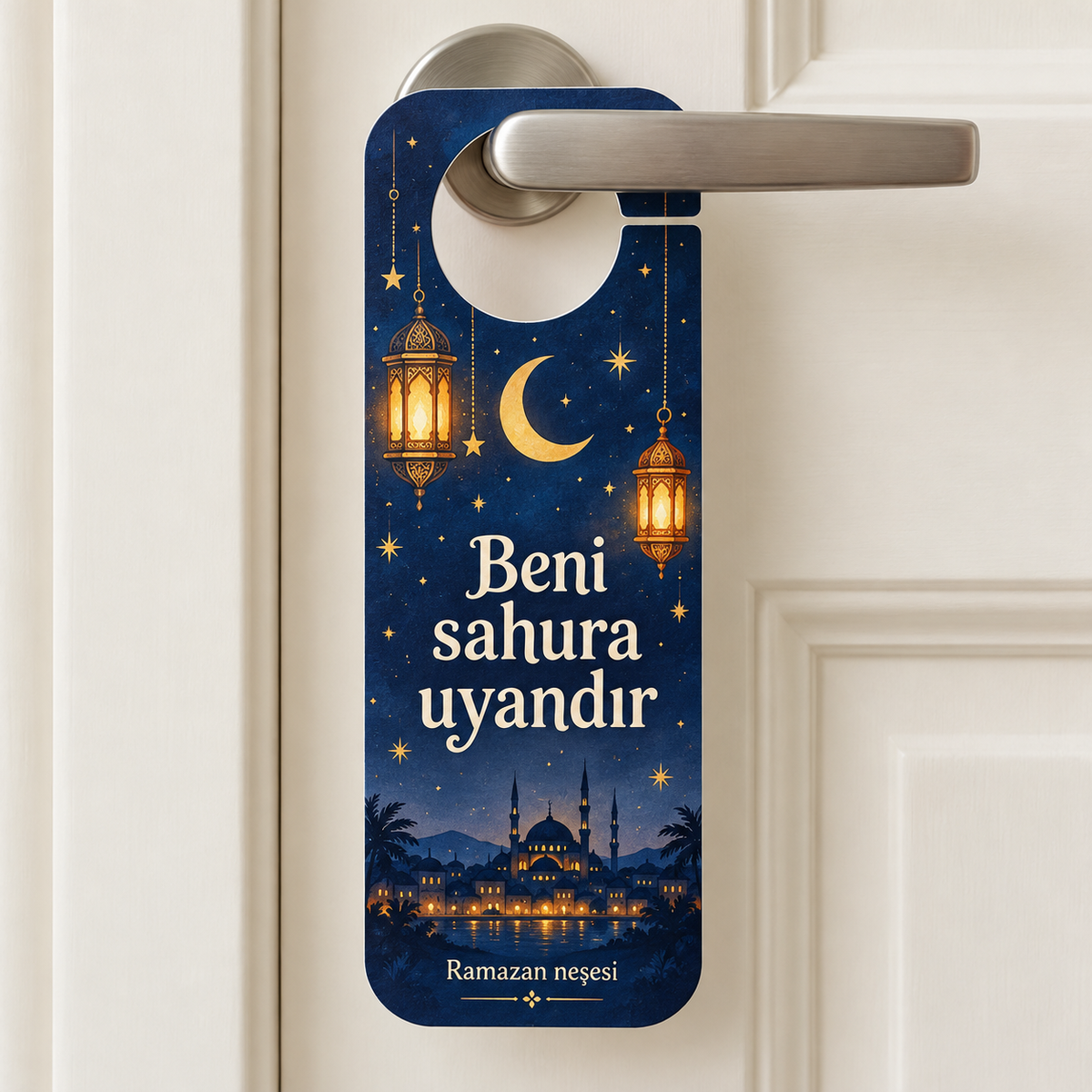 Gece Feneri Beni sahura uyandır karton kapı askısı