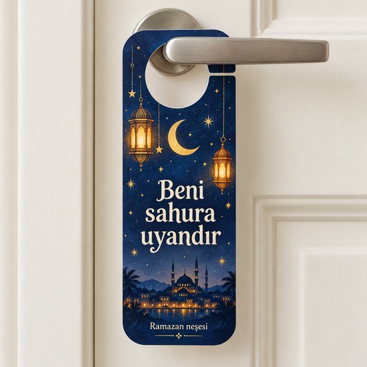 Gece Feneri Beni sahura uyandır karton kapı askısı