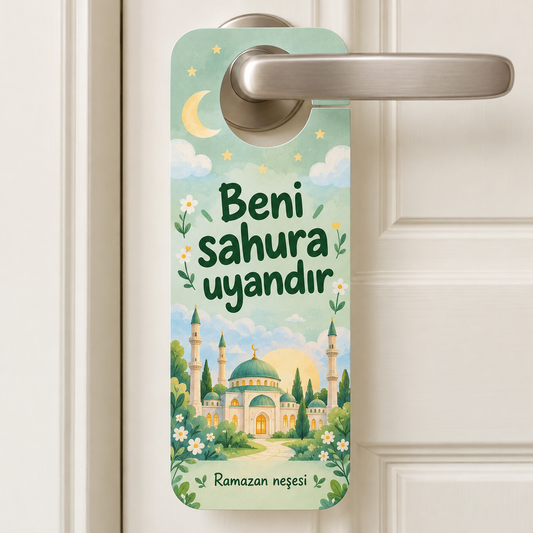 Sevimli Cami Beni sahura uyandır karton kapı askısı