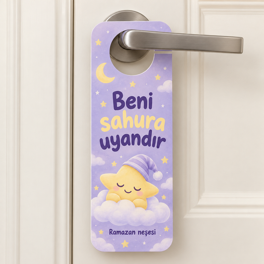 Uykucu Yıldız Beni sahura uyandır karton kapı askısı