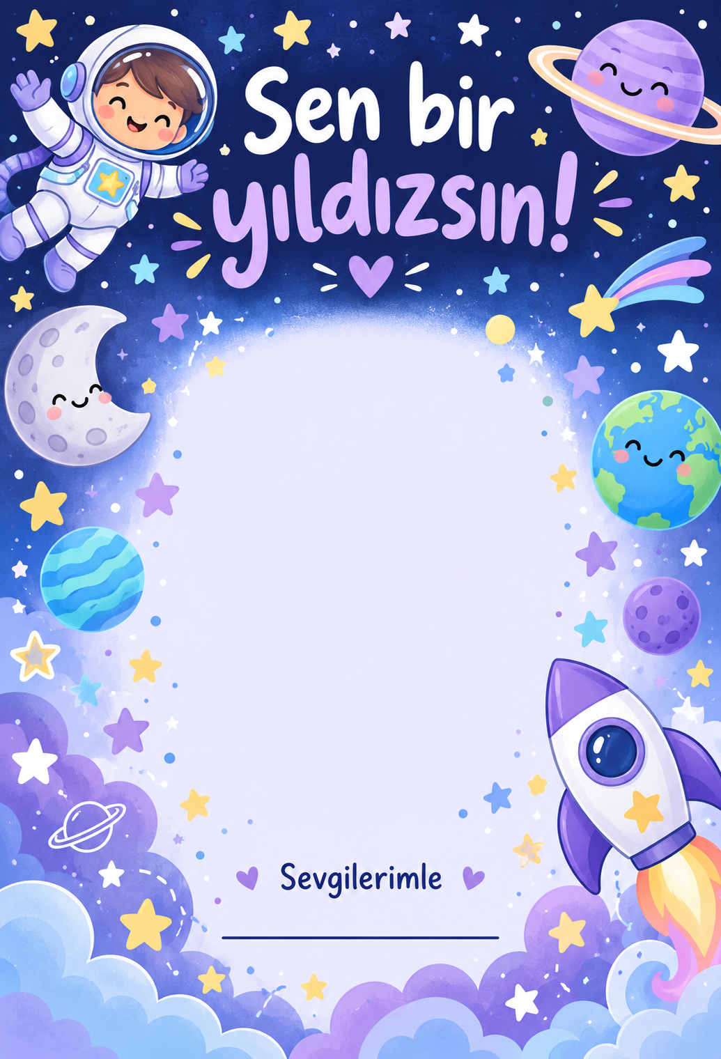 Uzay Kâşifleri sınıf hediye kartı baskı tasarımı