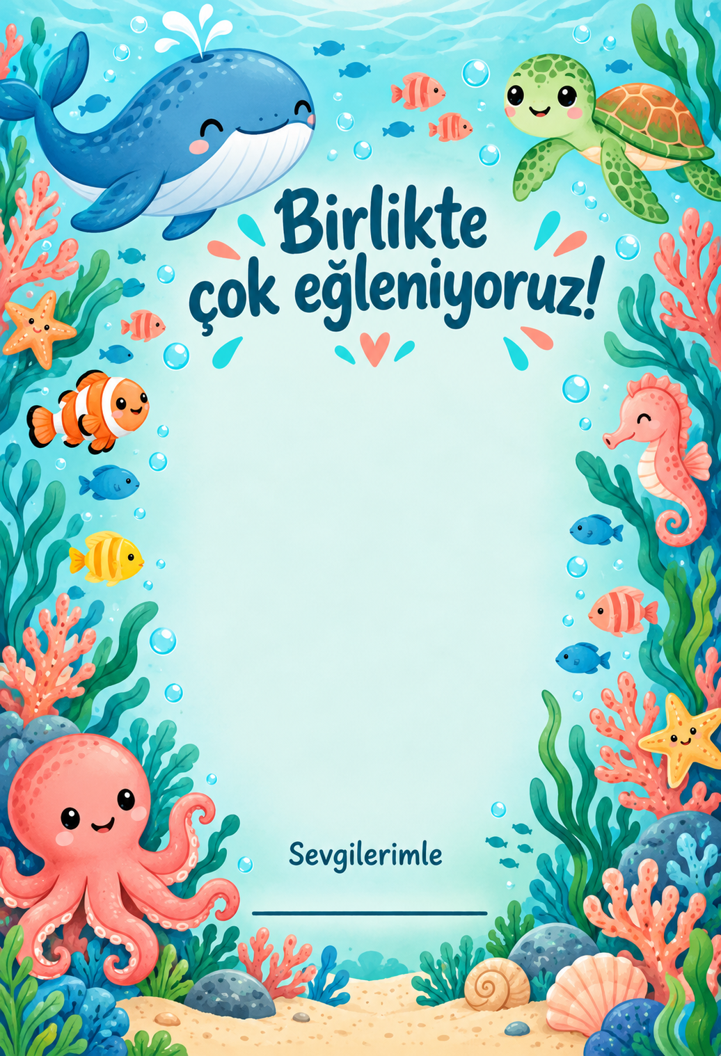 Deniz Macerası sınıf hediye kartı baskı tasarımı