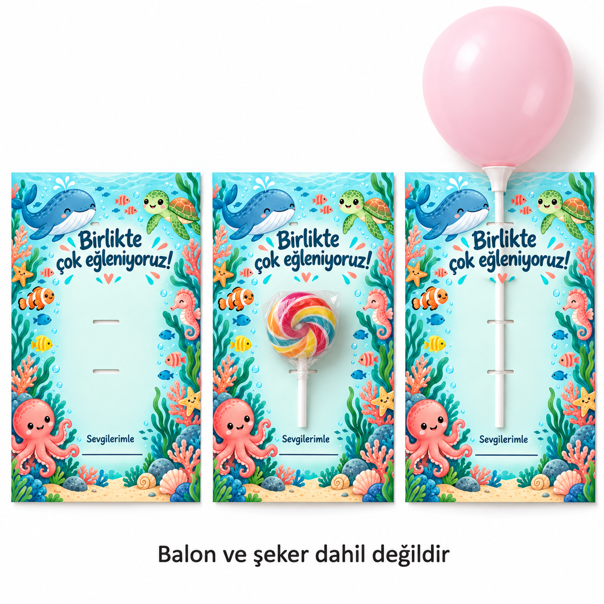 Deniz Macerası sınıf hediye kartı kullanım örneği; balon ve şeker dahil değildir