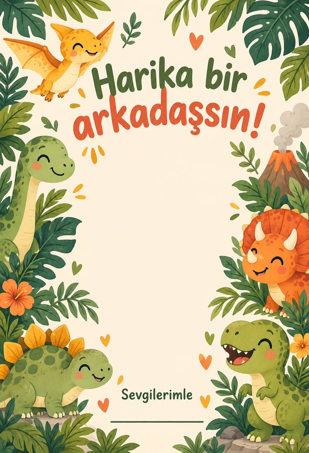 Minik Dinozorlar sınıf hediye kartı baskı tasarımı