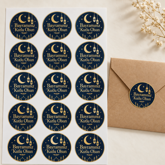 Altın Fener Bayram tebrik stickerı 4 cm, 60 adet