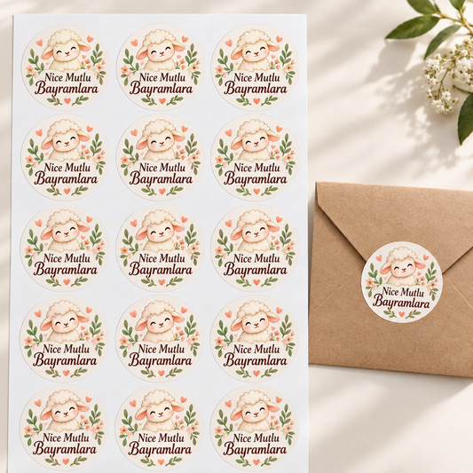 Sevimli Kuzu Bayram tebrik stickerı 4 cm, 60 adet